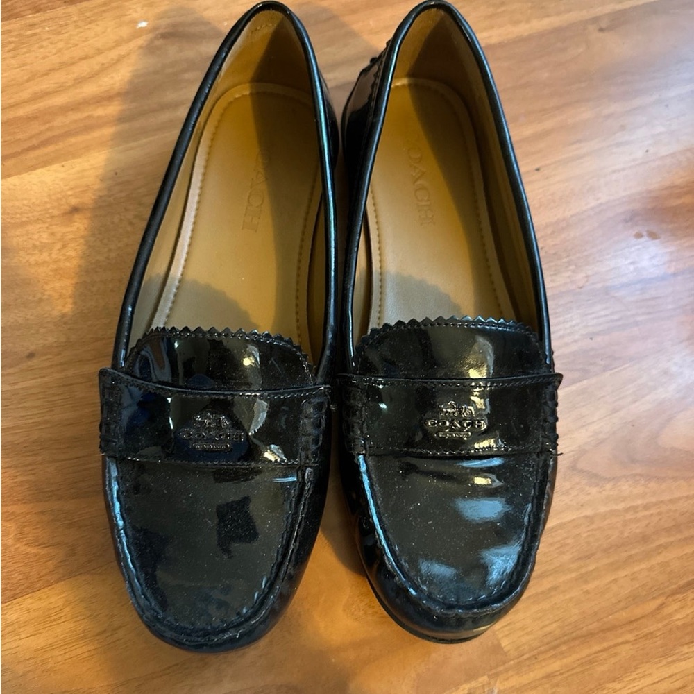 Coach Black Patent Leather Slippers